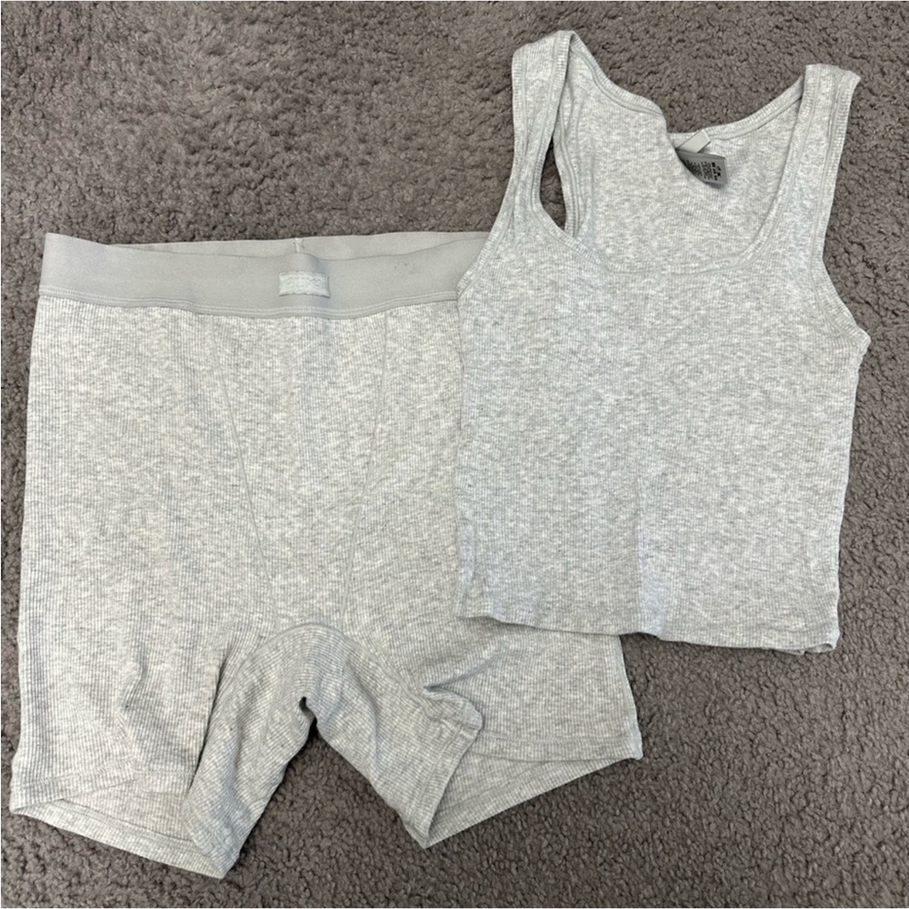 SKIMS heather grey Tank Top and Shorts Set